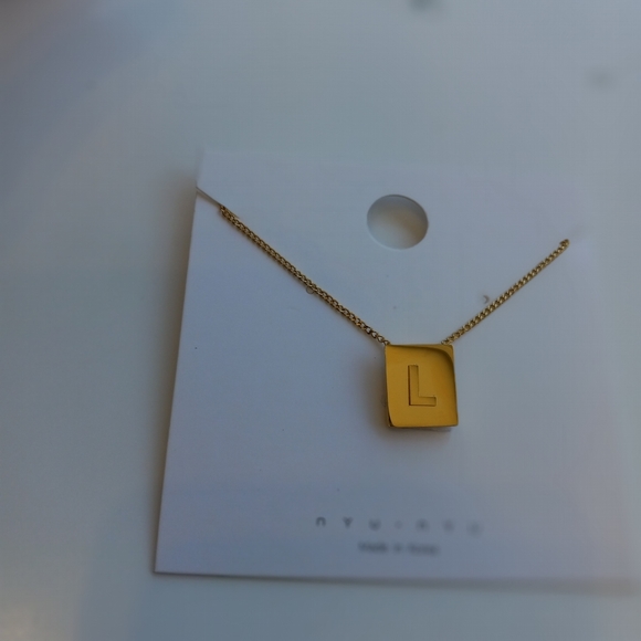 Super High Polished Block Initial (L) Monogram 18k Gold Filled Necklace - Picture 6 of 7